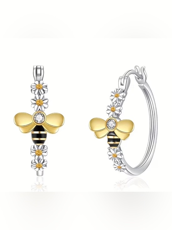 Jewelry - 🐝🐝🐝BOGOHO🐝🐝🐝Dainty Bee Hoop Earrings w/Matching Bee Necklace-Silver